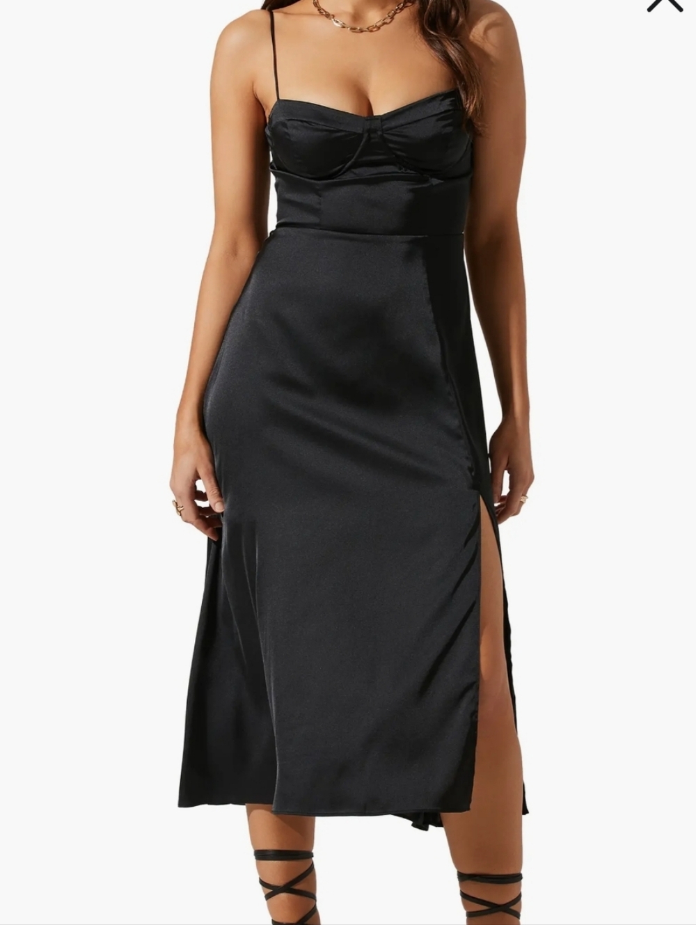 ASTR Black Satin Bustier Midi Dress
